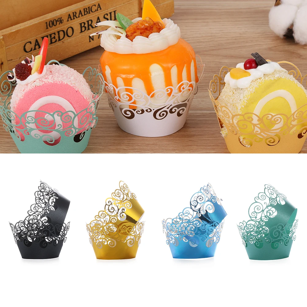 12Pcs/Lot Little Vine Lace Laser Cut Cupcake Wrapper Liner Baking Cup Hollow Paper Cake Cup DIY Baking Fondant Cupcake