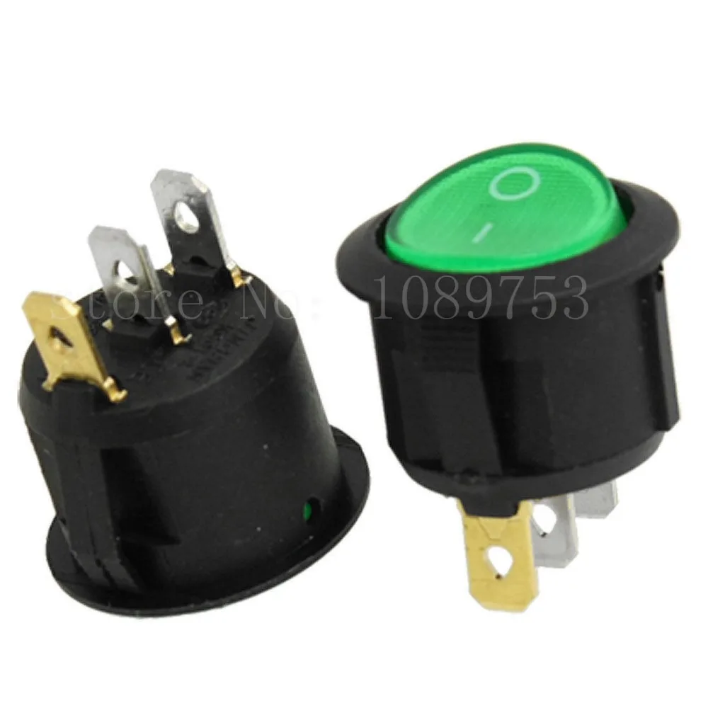 20x Green Light 3P ON OFF SPST Snap In Round Rocker Switch 6A 250V 10A 125V ACin Switches from
