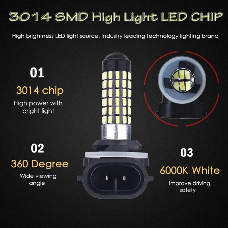 2 шт. Автомобильные светодиодные лампы H27 H27W/2 881 6000 К|Передние LED-фары для авто| |