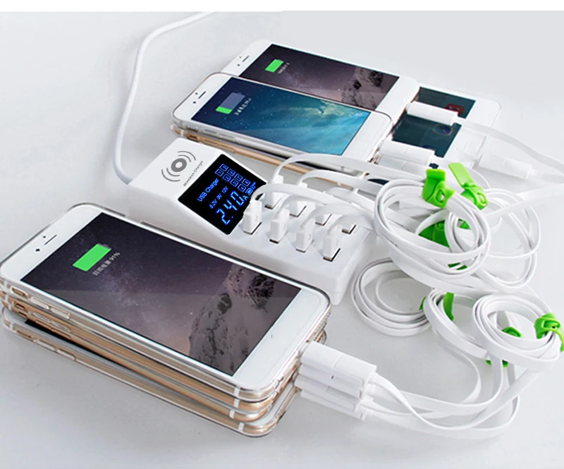 Thbelieve Multi USB Charger Mobile Phone Wireless Charging Station 8 USB HUB Wall Charge EU Plug Desktop Charge US UK Adapter (14)
