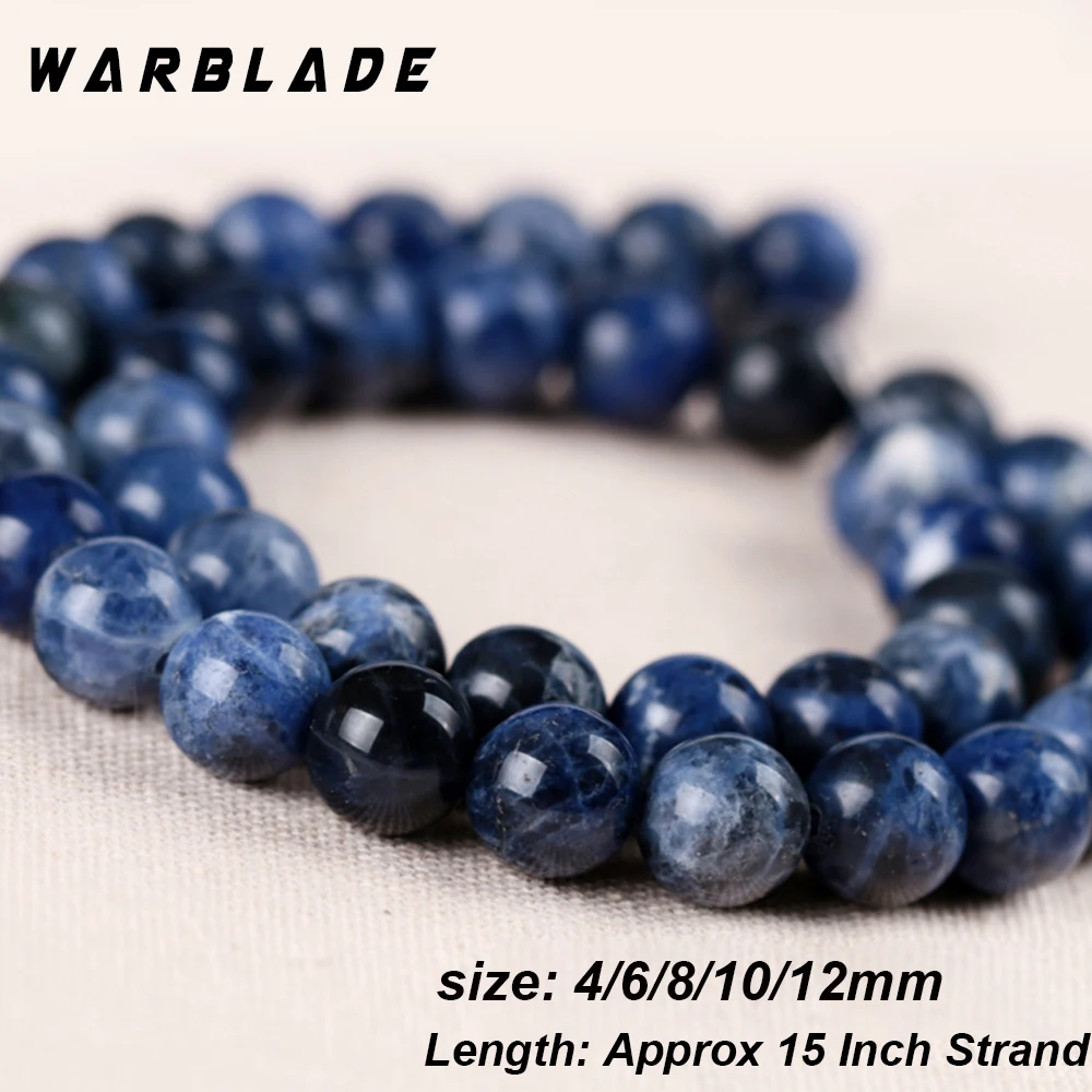 Круглые бусины Sodalite из натурального камня WarBLade синие Бусины 4 мм 6 8 10 12 для