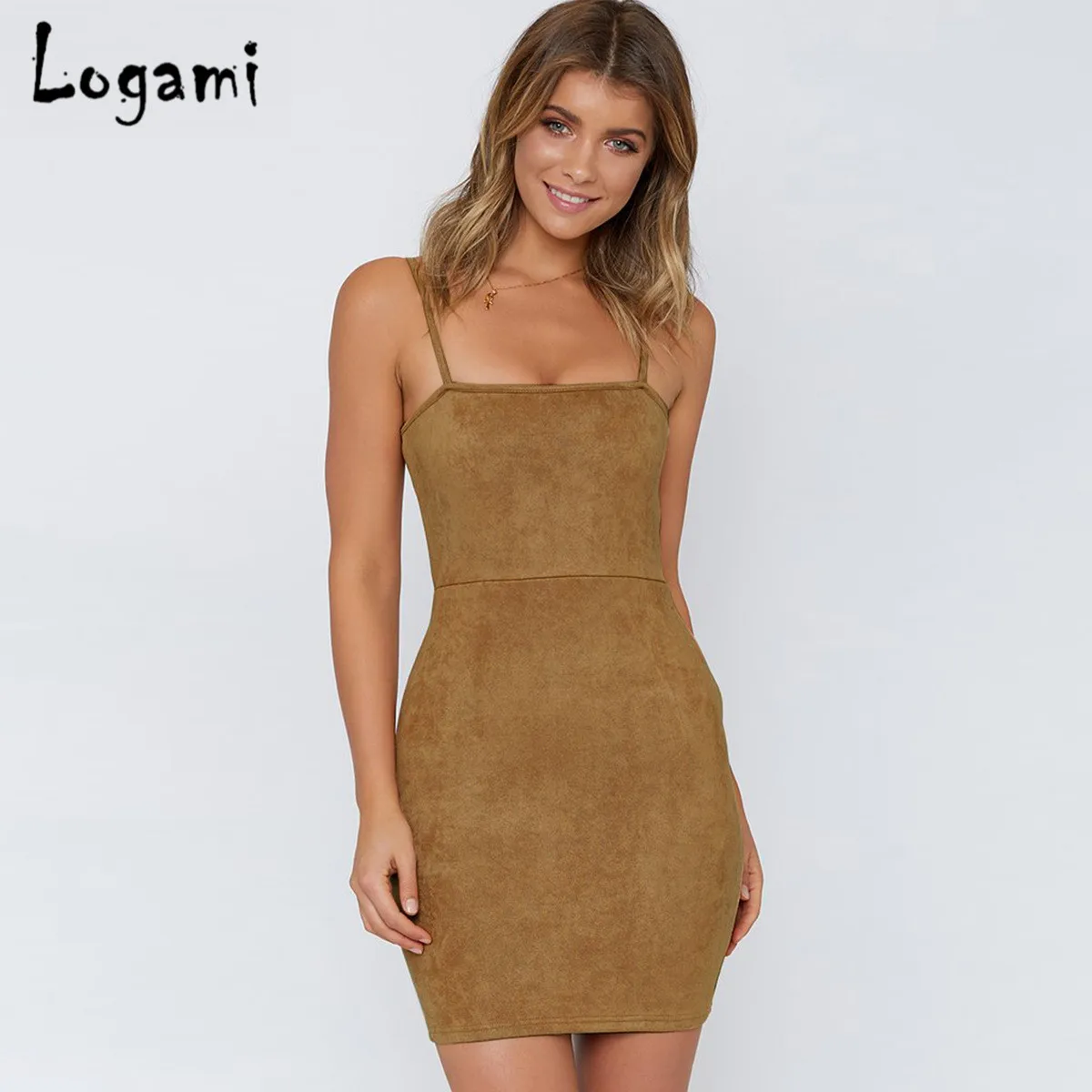 

LOGAMI Sleeveless Sexy Suede Summer Dress Women 2018 Bodycon Mini Dresses Ladies Elegant Party Dress