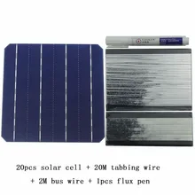 DIY Solar Panel Kit 20Pcs Monocrystall Solar Cell 6×6 With 20M Tabbing Wire 2M Busbar Wire and 1Pcs Flux Pen