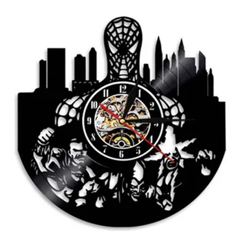 

2019 Saat Klok Spider Man Vinyl Record Wall Clock Deisgn Decoration Boys Room Iron Man&dead Pool&vemon Cd Clocks Watch Silent