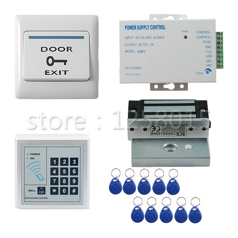 

DIY 125KHz RFID access control system kit set for 1 door control keypad+60kg magnetic lock+door switch+power+10 key fob