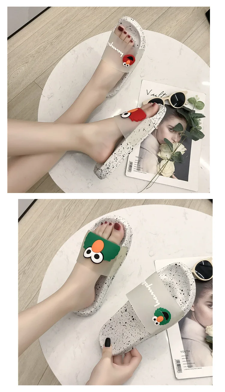 Летние тапочки; женские нескользящие Тапочки для ванной с милым рисунком; Легковесная поливинилацетатная пляжная повседневная обувь на плоской подошве; домашние шлепанцы