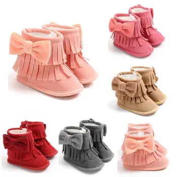 

Fashion Brand Newborn Baby Toddler Girl Tassel Snow Boots Winter Warm Fur Crib Shoes Prewalker Flat With Soft Cotton Shoes