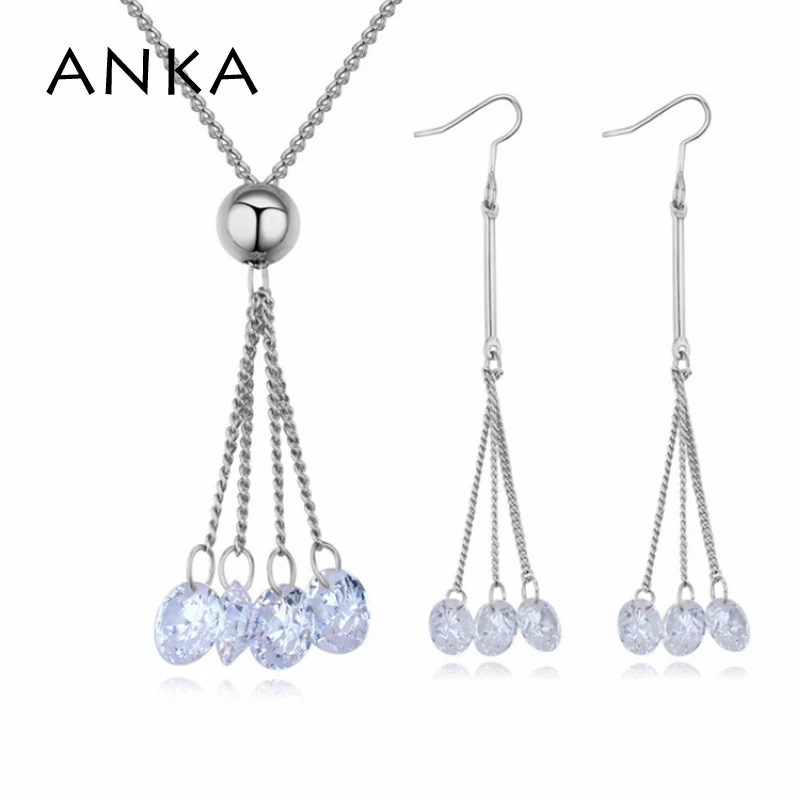 

ANKA fashion 100% cubic zirconia pendants women necklace earrings sets luxury round zircon shape fine wedding jewelry sets 25984