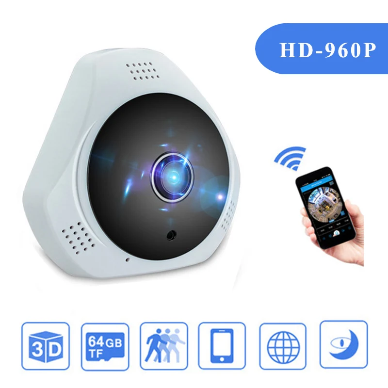 

360 Degree MINI HD 960P Wireless WiFi Panoramic IP Camera Home Security Surveillance Real 3D Fisheye Lens Camera Video Alarm Hot