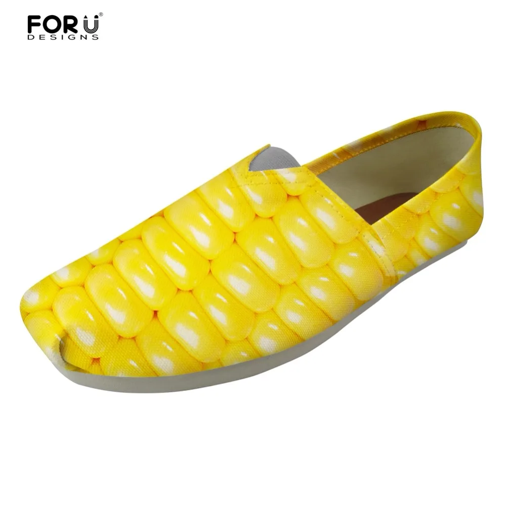 

FORUDESIGNS Yellow Women Shoes 3D Grains/Fruit Prints Brand Designer Women's Loafers Shoes Woman Skateboarding Shoes for Student