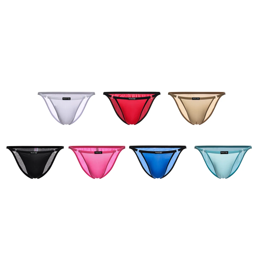 Mens Comfy Breathable Ice Silk Low Rise Briefs Underwear String Bikini Adjustable