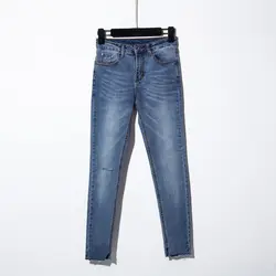 Плюс размер рваные узкие женские джинсы карандаш Повседневное Высокая талия стрейч Mom jeans женские синие джинсы женские джинсы