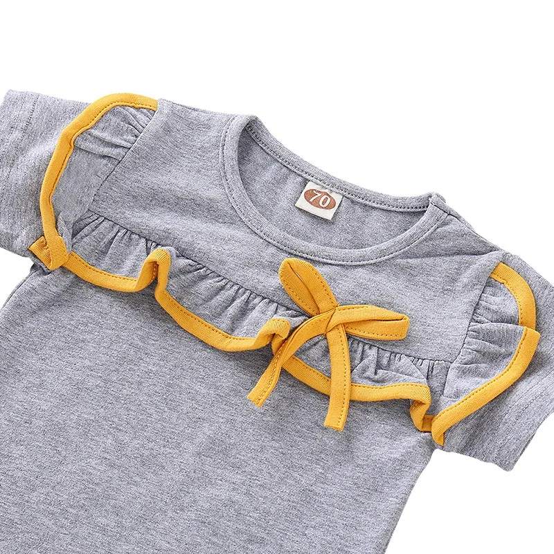 Летняя Однотонная футболка с короткими рукавами и принтом для маленьких мальчиков и девочек топы+ шорты, комплекты повседневной одежды