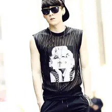 Новая мужская одежда индивидуальный клубный жилет без рукавов мужской модный Прозрачный марлевый полый универсальный топ на бретелях