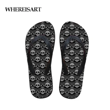

WHEREISART Designer Summer Beach Shoes Fashion Flip Flops Men Skull Pattern Sandals Male Flat Massage Slip-on Slippers Rubber