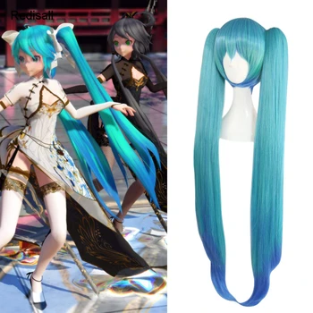 

VOCALOID CHINA PROJECT Canary Cheongsam Chi-pao Hatsune Miku Cosplay Long Straight Ponytails Gradient Blue Wig Synthetic Hair