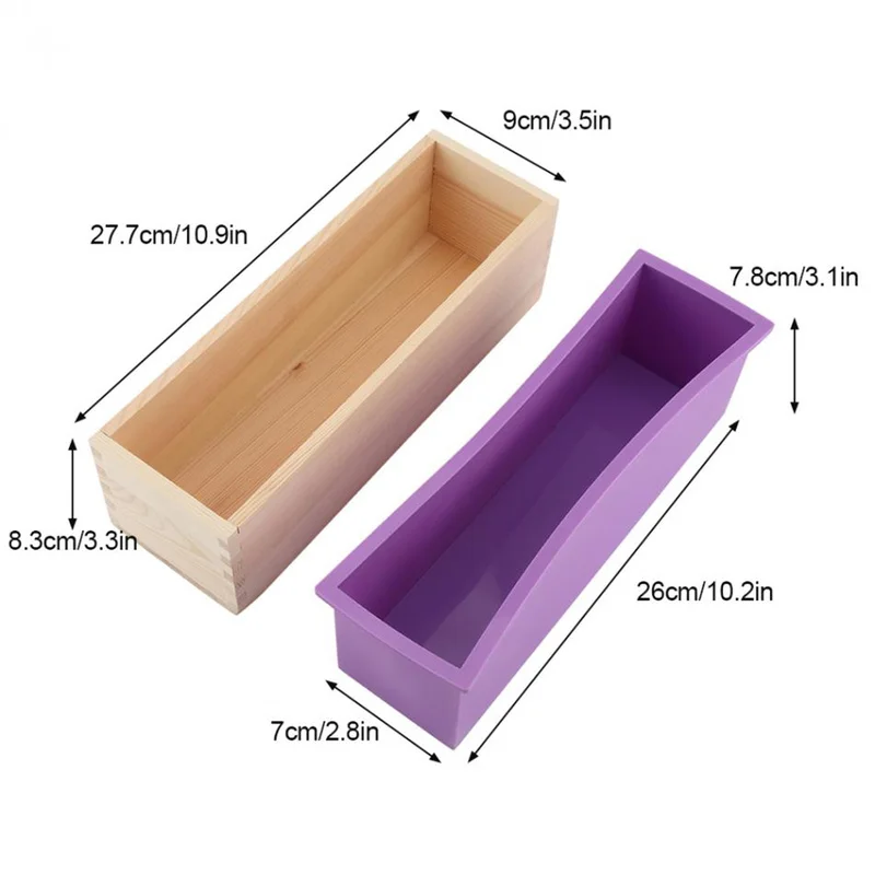 1200ml Silicone Soap Mold Rectangular Wooden Box with Flexible Liner for DIY Handmade Loaf Mould Soap Mold Cake Decorating Tools