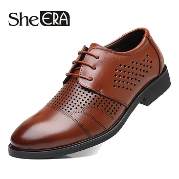 

She ERA New Business Men Casual Shoes Handmade Breathable Hollow out Summer Men Shoes Leather Flat Men Oxfords Formal Shoes