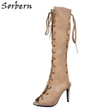 Модные женские сапоги на шнуровке, большие размеры 34-46, женские сапоги до колена, zapatos mujer botas De Mujer, Новое поступление, Botas Mujer