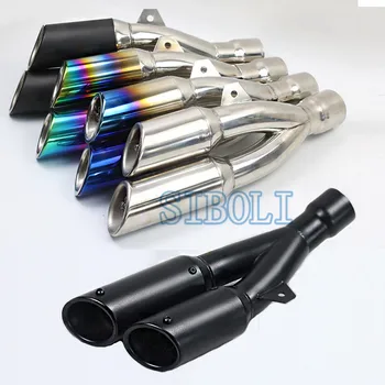 Motorcycle Exhaust Pipe Muffler Escape Moto Black Double Hole For Kawasaki ninja 300 ER6N Aprilia RSV4 Fit Most Sportster AK236 tkosm rsv4 motorcycle exhaust full system mid link pipe motorbike carbon fiber muffler sticker slip on for aprilia rsv4 2012 15