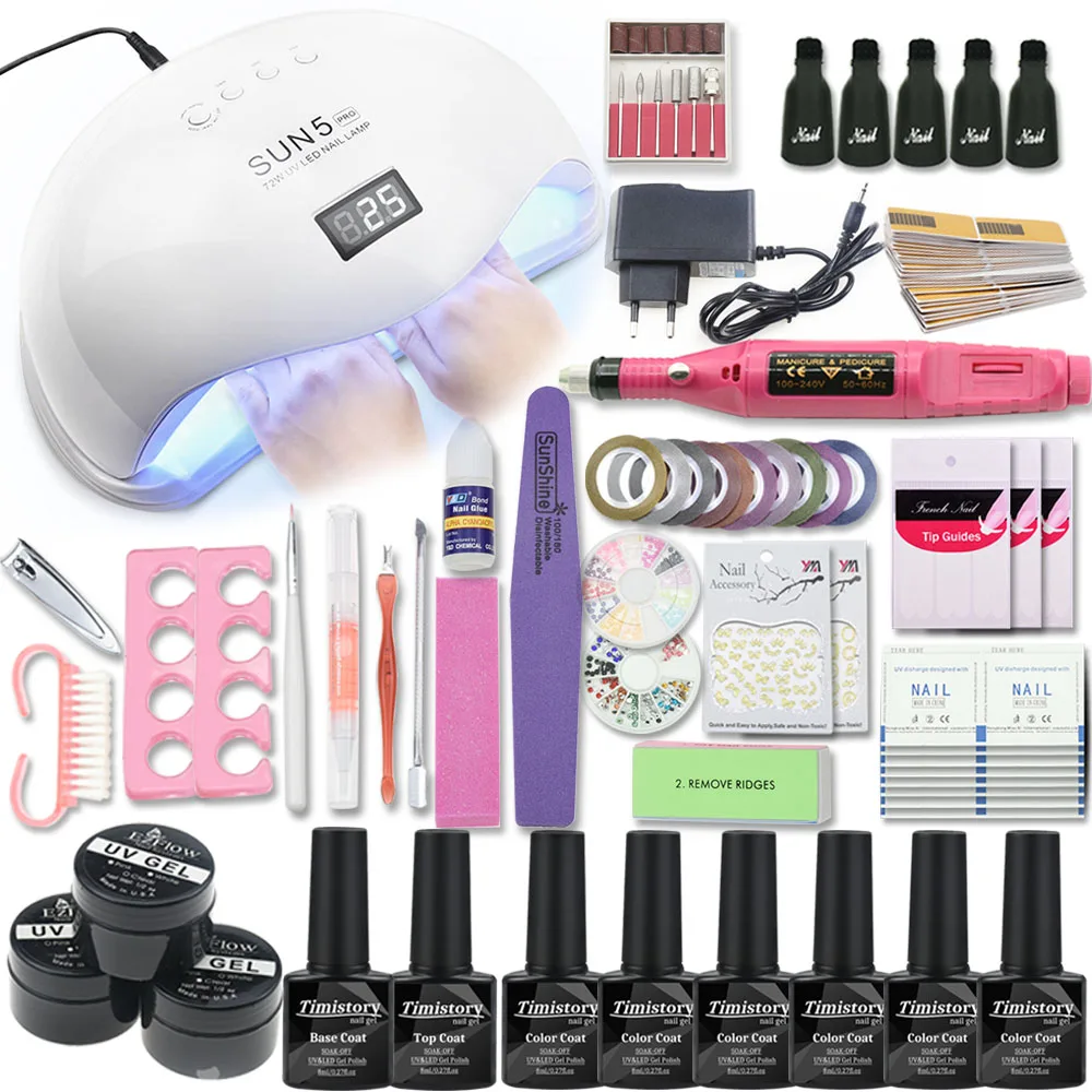 

UV Nail Lamp Nail Set for Manicure Machine 6 Color Soak Off Gel Nail Top Coat Gel Nail Polish Kit Electric Manicure Set