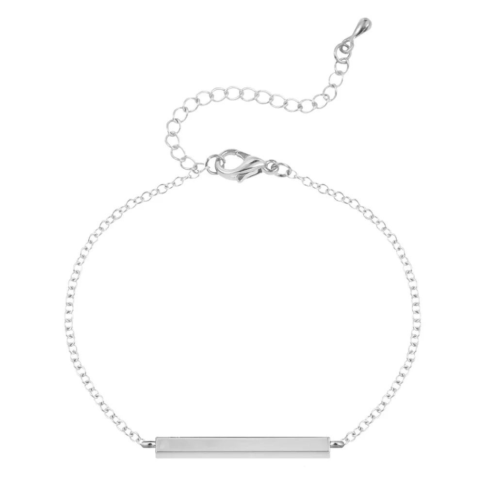 

QIMING Square Bar Bracelet Friendship Bracelet Best Friend Everyday Simple Square Slim Silver Jewelry
