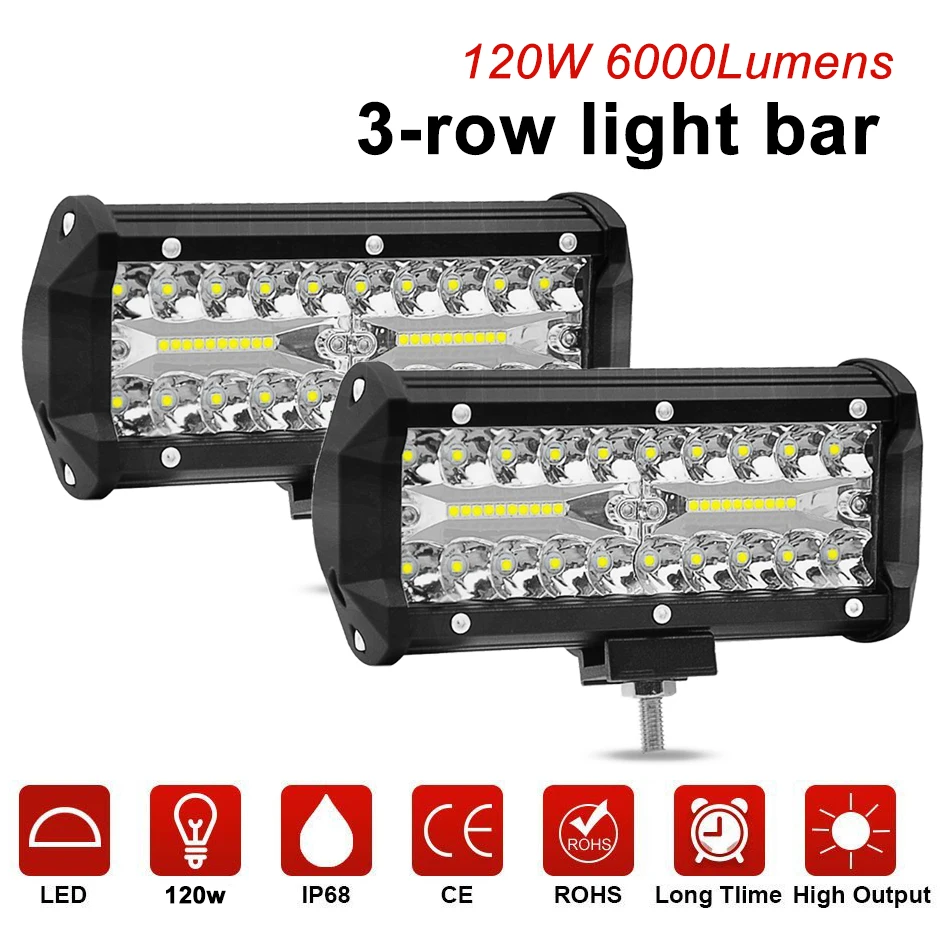 

7 Inch 120W Led Light Bar combo Beam for Work Driving lights for Offroad Boat Car Tractor Truck 4x4 SUV ATV 4WD UAZ 12V 24V LAMP