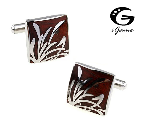 iGame Staineless Steel Cuff Links Wooden Bamboo Leaf Design Free Shipping