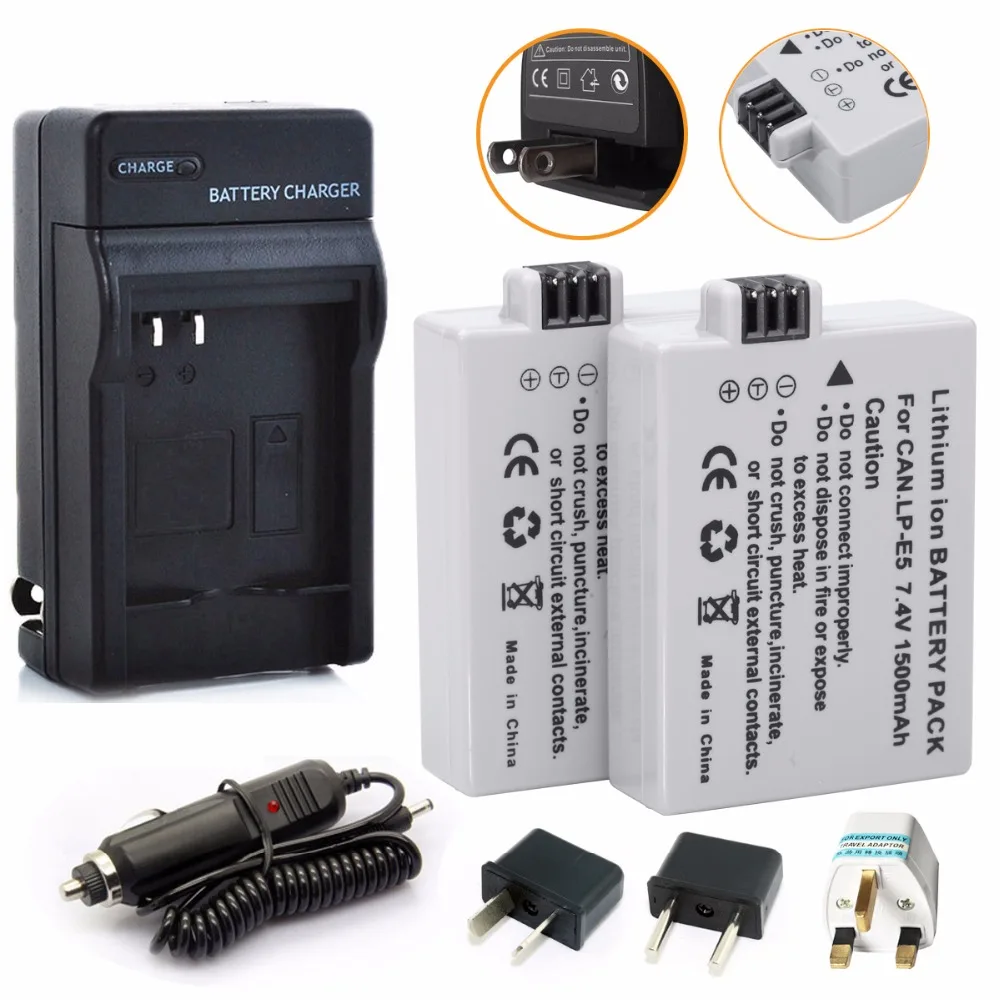 2pcs Probty Lpe5 Lpe5 Lp E5 Battery + Charger For Canon Eos Rebel Xs