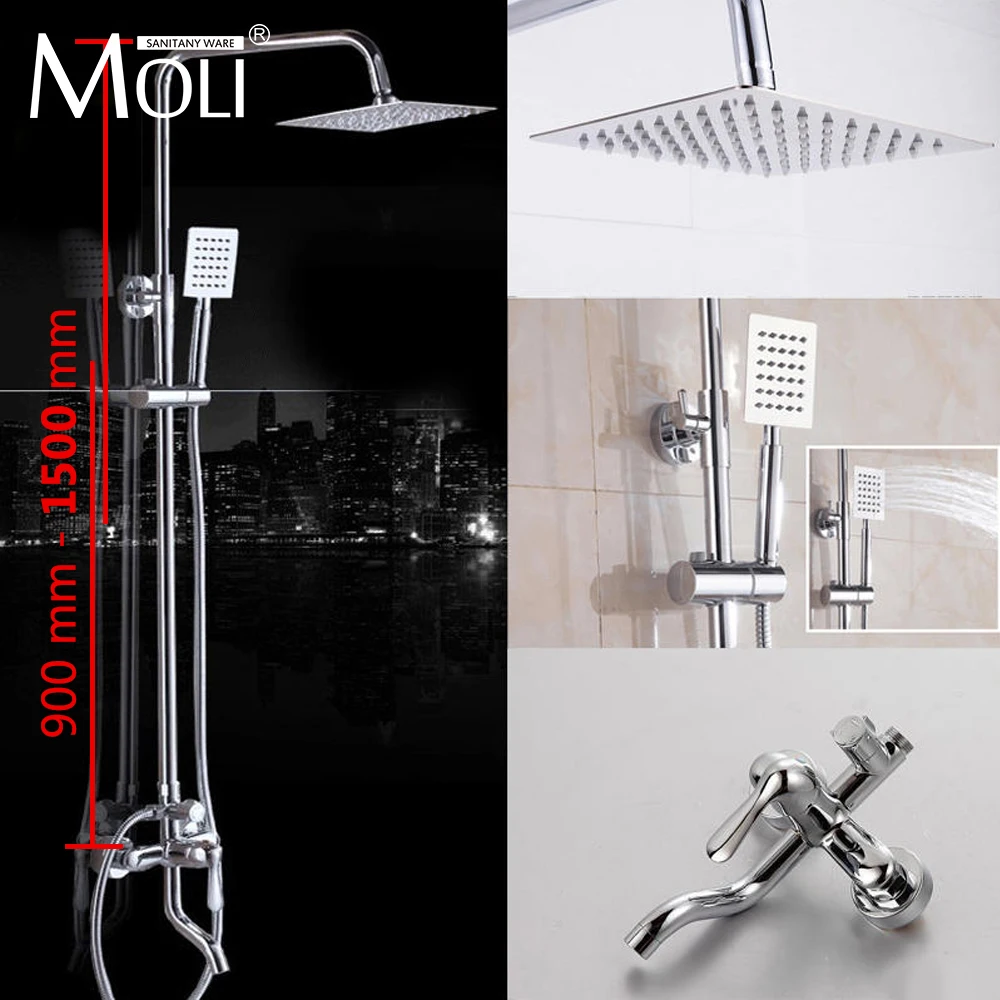 MOLI 1 Set Bathroom Rainfall Chrome Shower Faucet Set Mixer Tap With Hand Sprayer Wall Mounted