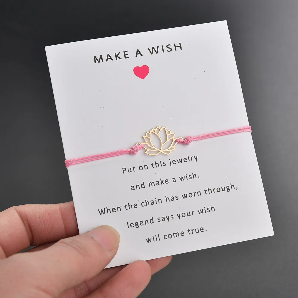 Женский Регулируемый браслет Make A Wish card золотистого цвета подвеска ввиде цветка