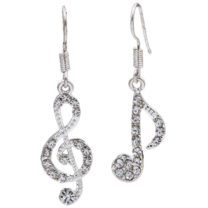 

Asymmetric Personality Trendy Music Notes Ear Hook Crystal Silver Color Rhinestone Earring Women Accessory Lady Dangle Earring