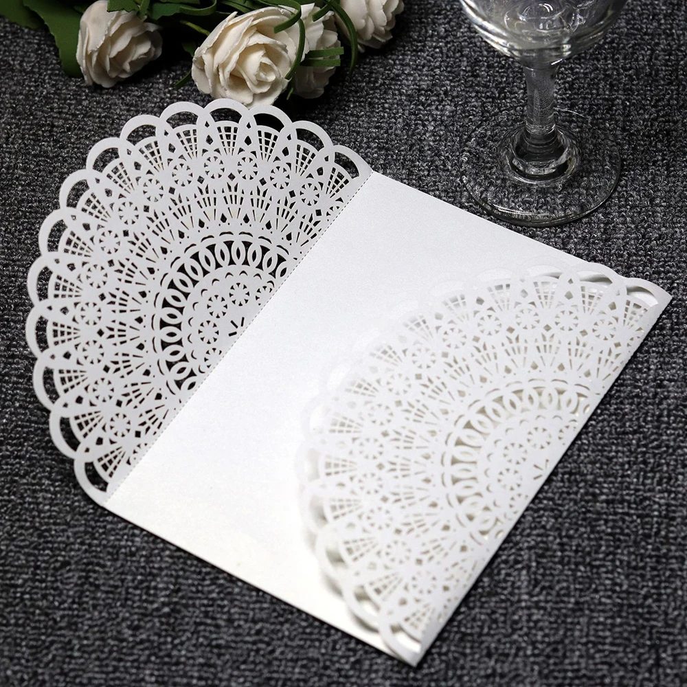 

10pcs/set Wedding Invitation Cards Laser Cut Luxury Flora Lace Business Party Invitation Cards Elegant Lace Favor Envelopes