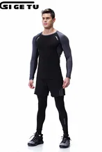 

men black Long sleeves jogging Breathable Fitness Suits Running Sports Stretch Training Clothes Gym Tights Sportswear 3pcs