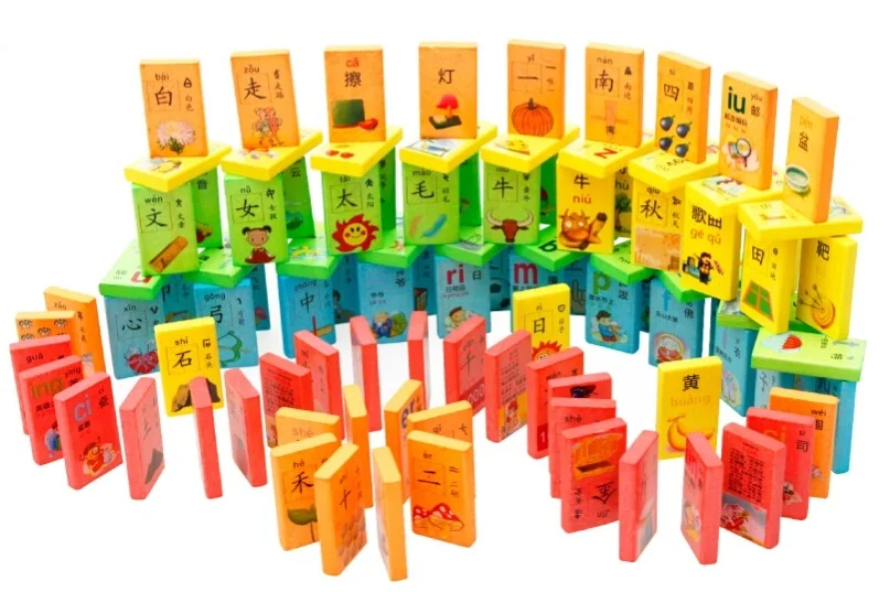 

100pcs Wood Learning Chinese Characters dominoes Kids toys Wooden Educational Authentic Standard Wooden Toy for Fun Game W060