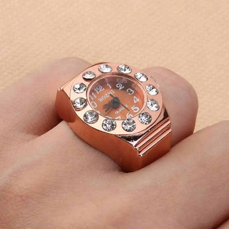 

Crystal ring clock quartz ring alloy Unisex Black Watch Arabic Number Round Alloy Girls Finger Ring Watch Party Gifts