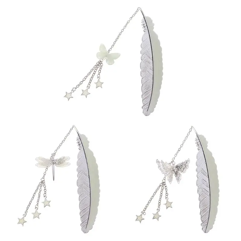 

Luminous Bookmarks Retro Pure Copper Fluorescent Feathers Silver-plated Bookmarks Glowing Butterflies Dragonfly Small Decorative