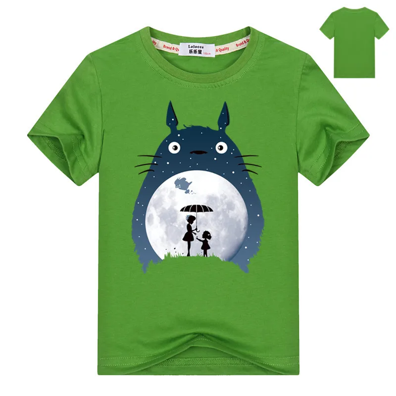 Детская Хлопковая футболка с рисунком Тоторо для девочек и мальчиков, футболки с аниме рисунком для детей, милая одежда для маленьких девочек - Цвет: Green