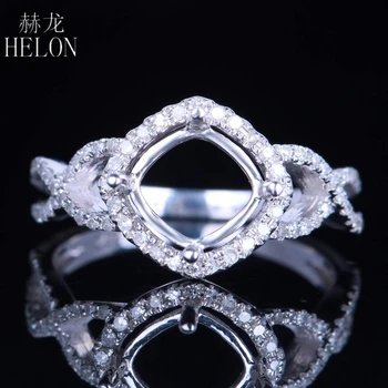 

HELON 6.5-7.5mm Cushion Cut Solid 14K/585 White Gold Engagement Wedding Trendy Jewelry 0.3ct Real Natural Diamonds Halo Ring Set