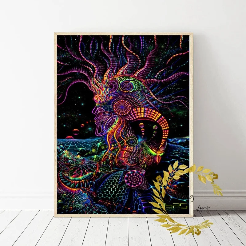 Blacklight картины психоделическая Абстрактная Картина на холсте тканевой плакат с принтом Триппи картина Настенный декор