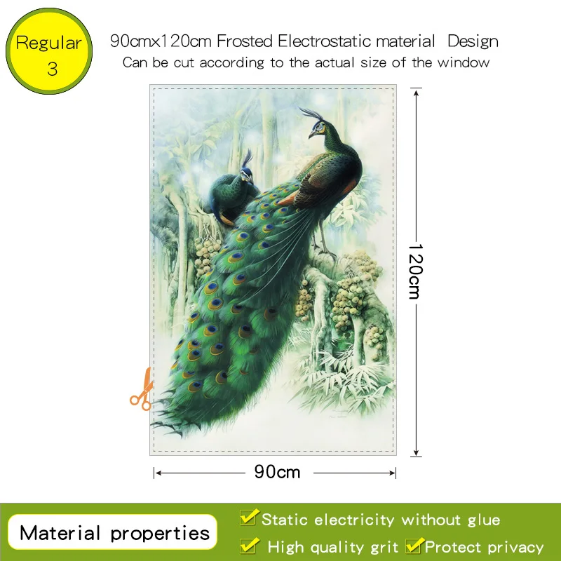 Красивый павлин Dicor фирменные оконные наклейки матовые непрозрачные оконные пленки ПВХ цифровые струйные не выцветают модные переводные наклейки Фреска - Цвет: 90x120cm