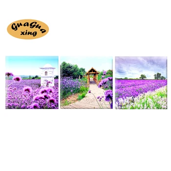 

5D Diamond Embroidery Flower Full Round Triptych 3pcs DIY Diamond Mosaic Lavender Multi-picture Combination Bedroom Decoration