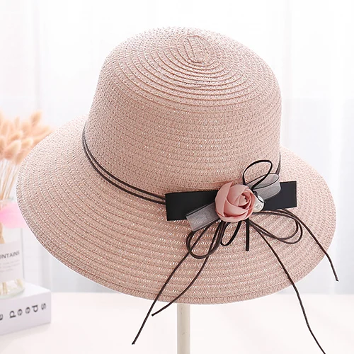 Для женщин Летняя шляпа kapeluzz damski lato Chapeau Femme Ete плоские поля соломенная шляпа Bowknot шапки для цветок Защита от солнца - Цвет: Sunhat-L.pink