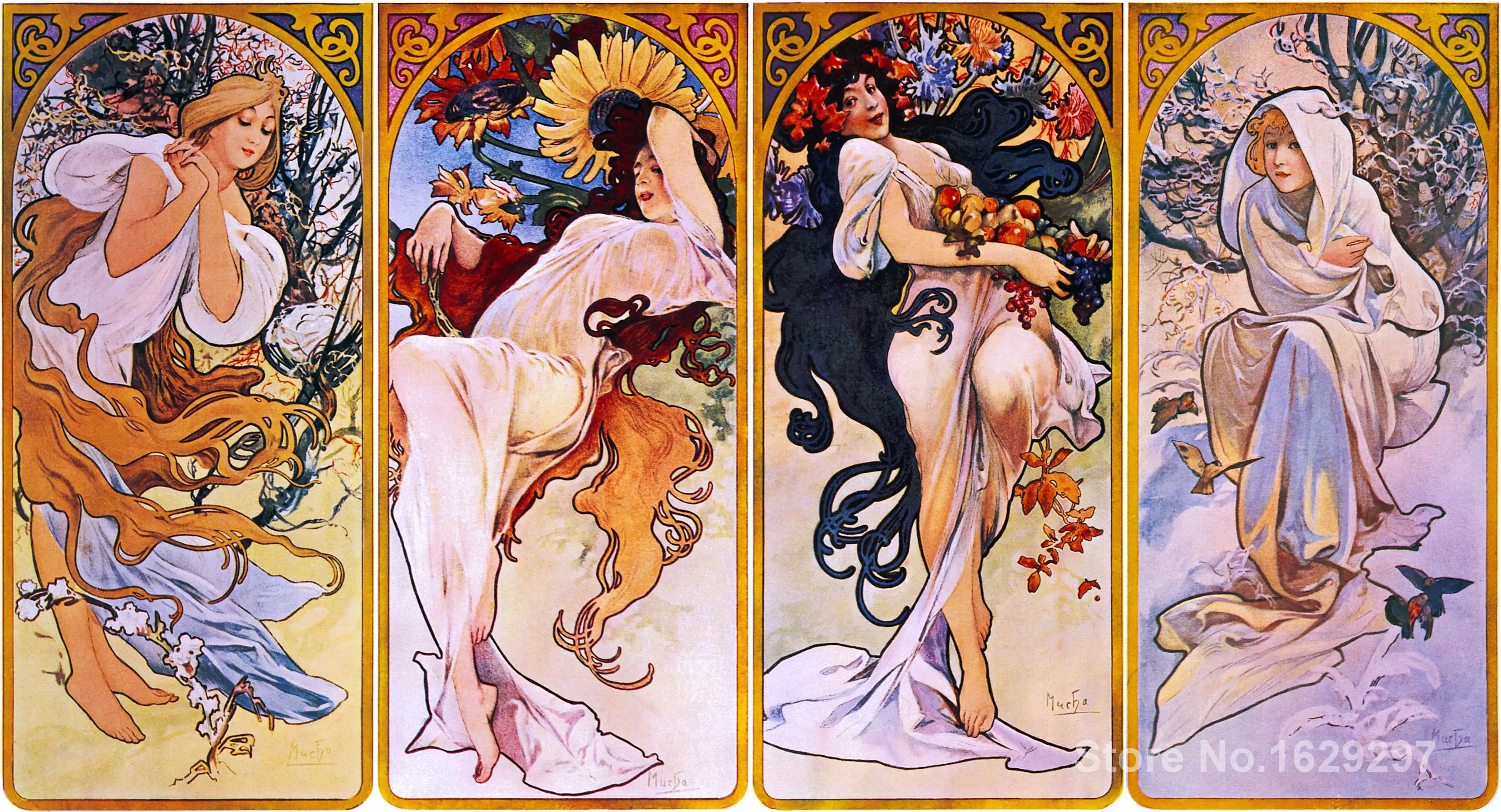 

Four Seasons by Alfons Mucha circa by Alphonse Mucha Canvas art Painting High quality Hand painted
