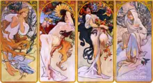 Four Seasons by Alfons Mucha circa by Alphonse Mucha Canvas art Painting High quality Hand painted