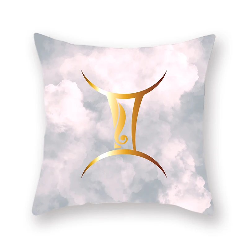 Golden Design Pillowcase Twelve Constellation Symbol Pattern Still Pisces Taurus Virgin Decorative Square Cushion Cover45x45cm