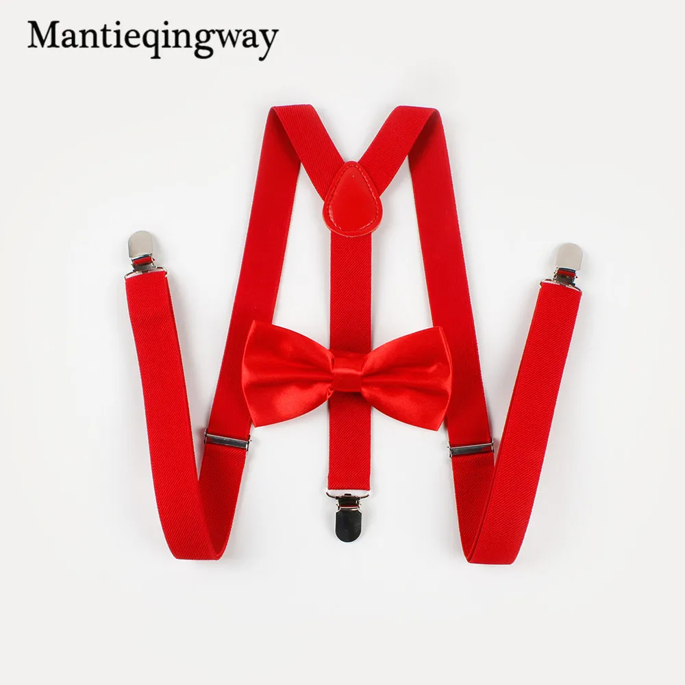 Mantieqingway Эластичные подтяжки Для женщин Для мужчин одноцветное Цвет Брейс лук галстук комплект для взрослых Регулируемый y-обратно подтяжки