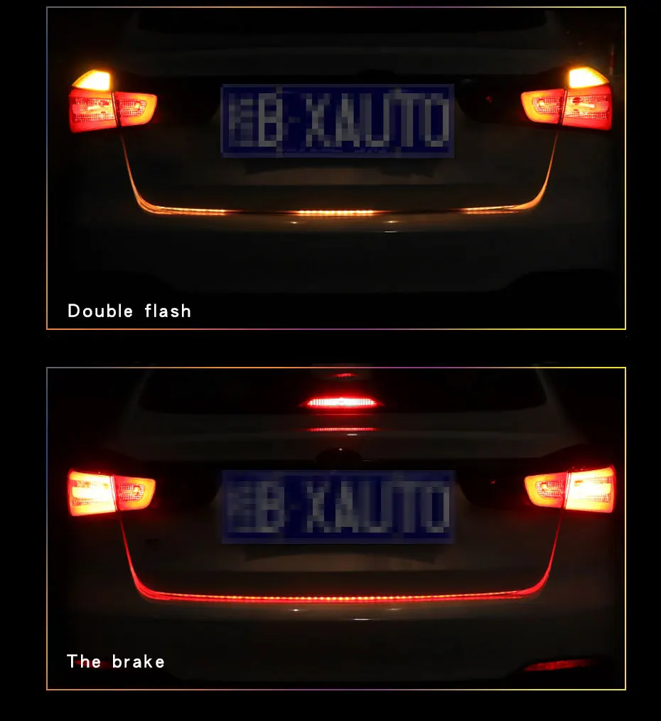 120cm Car Styling RGB LED Strip Lighting Rear Trunk Tail Light RGB Dynamic Streamer Brake Turn Signal Leds Warning Lights Strips (4)
