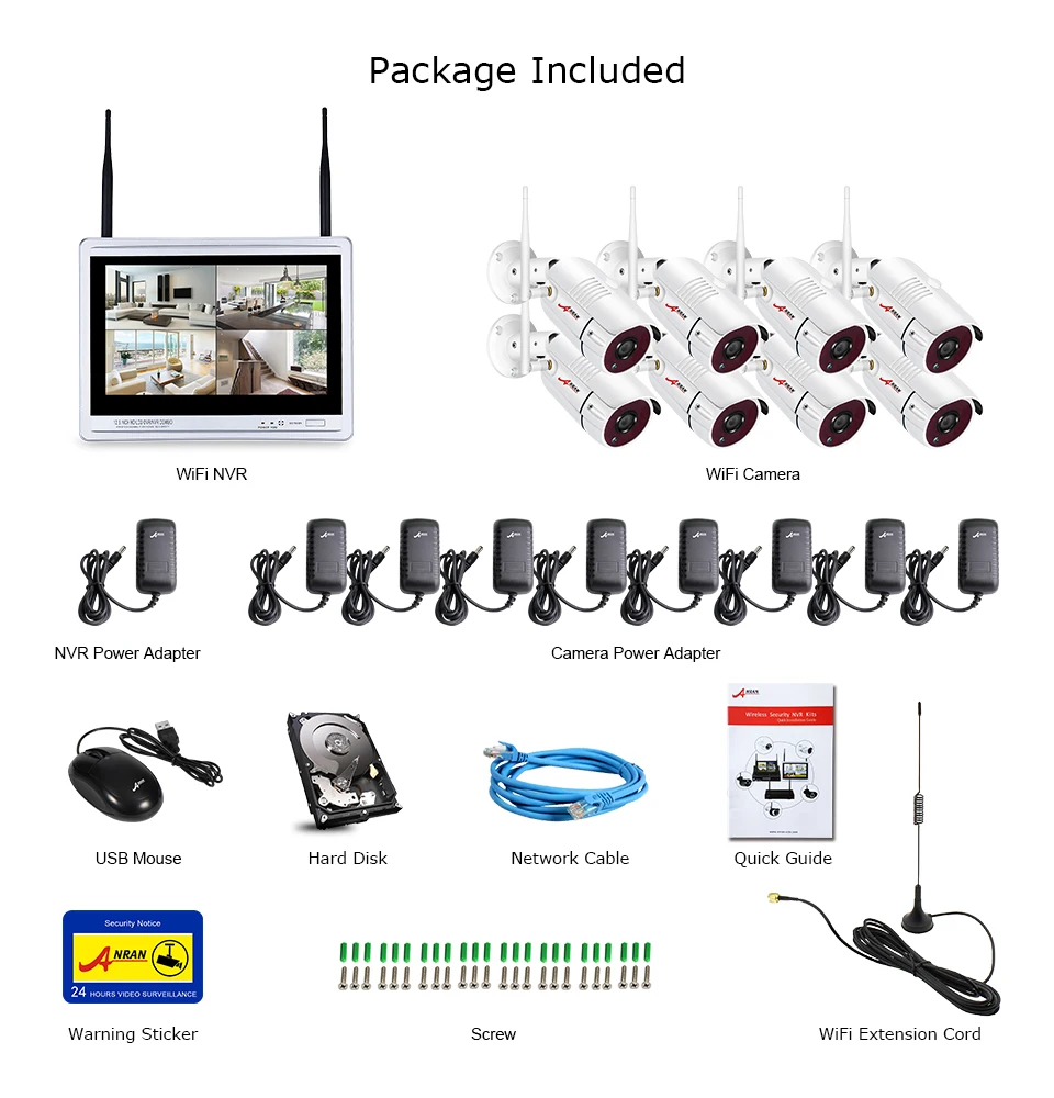 ANRAN Plug and Play P2P 1080 P Беспроводной CCTV Системы 2.0MP 8CH NVR комплект 36 ИК Ночное видение наружного видеонаблюдения Камера безопасности Системы