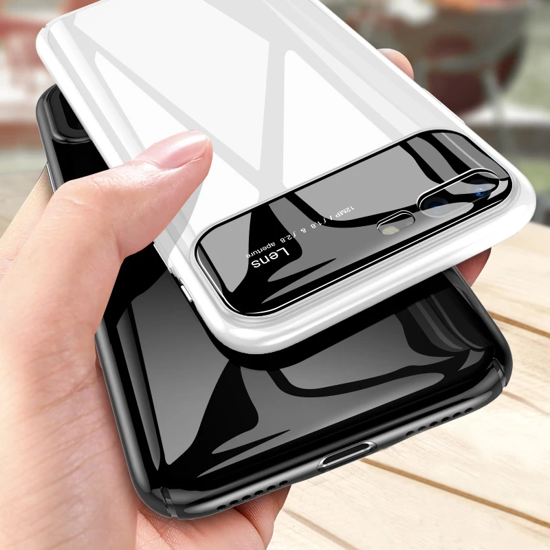

RZP Luxury Glass Protective Phone Case for iPhone 6 Case Cover For iPhone 6 6s 7 8 Plus 10 X Tempered Glass + PC Cases Bag Shell